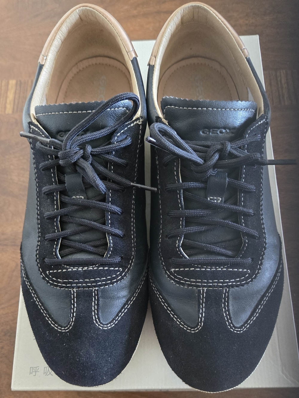 Geox Women’s Navy Leather & Suede Lace-Up Sneakers Size 7.5 Eu 38